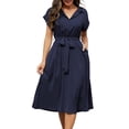 thumbnail image 1 of Knee-Length Summer Dress with Pockets and V-Neck, 1 of 8