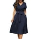 thumbnail image 1 of Vestido de verano para mujer, largo hasta la rodilla, manga corta, escote en pico y bolsillos., 1 of 8