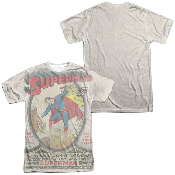 Dc Superman #1 Distressed Unisex Adult Sublimated Costume T Shirt (Front/Back), X-Large Multicolor