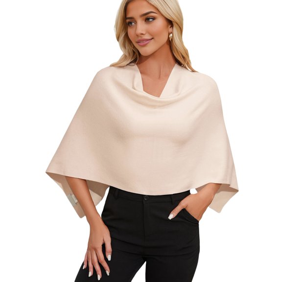 Women'S Poncho Sweater Slimming Fit Cropped Versatile Shawl Soft Knit Wraps Cowl Neck Short Tops One Size