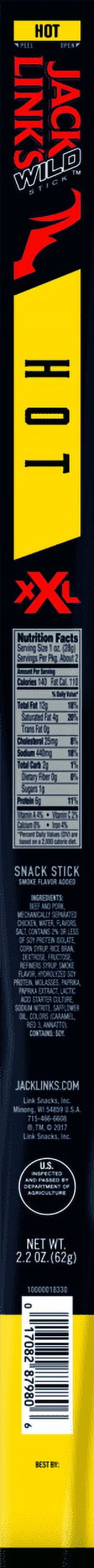 Jack Link's Wild Snack Sticks, Hot, 2.2 Oz., 24 Count