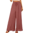 thumbnail image 4 of BODOAO Women's Casual Wide Leg Culottes Pants Comfy Drawstring High Elastic Waist Palazzo Pants Wide Leg Pants Solid Color Waist Pants Watermelon Red Xl, 4 of 4