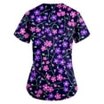 thumbnail image 3 of EHTMSAK Women's Scrub Top V Neck Floral Short Sleeve Fall T Shirt Working Uniform Easy Fit Lightweight Nursing Blouse Medical Scrub Shirts with Pockets Purple S, 3 of 3