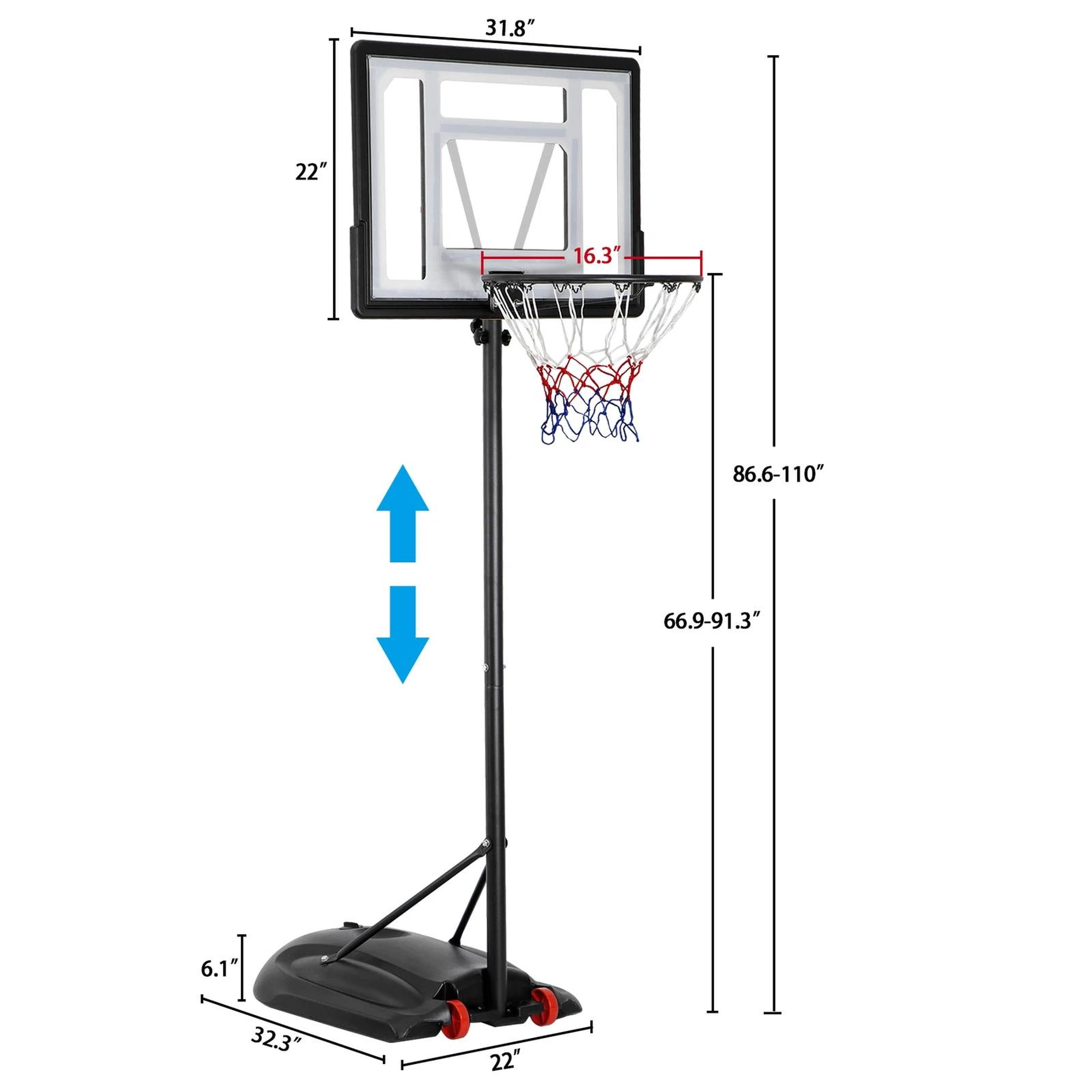 7.2FT-9FT Basketball Hoop Outdoor for Kids Adjustable Basketball Goal System