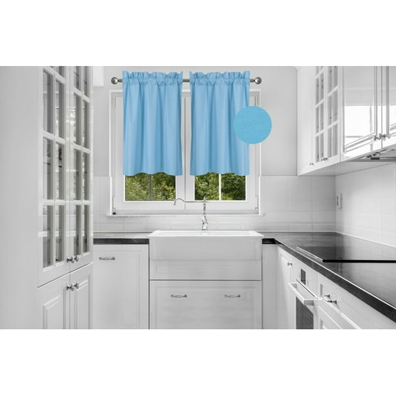 2 PIECES R16 AQUA BLUE SOLID COLOR TIER PANELS ROD POCKET WINDOW CURTAIN KITCHEN RESTAURANT BATHROOM NURSERY VALANCE LIGHT FILTERING BLACKOUT SIZE 30" WIDE X 24" LENGTH EACH TIER