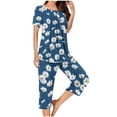 thumbnail image 1 of COM1950s Ensembles de Pyjama pour Femmes, Ensemble de Pyjama pour Femmes, Ensemble de Pyjama Décontracté à Col Rond Imprimé Boutonné, Ensembles de Pyjama pour Femmes, Capris pour Femmes pour l'Été, 1 of 5