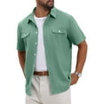 thumbnail image 4 of INSPIRE CHIC Men's Short Sleeves Chest Pockets Summer Beach Button Down Linen Shirts 3XL Green, 4 of 6