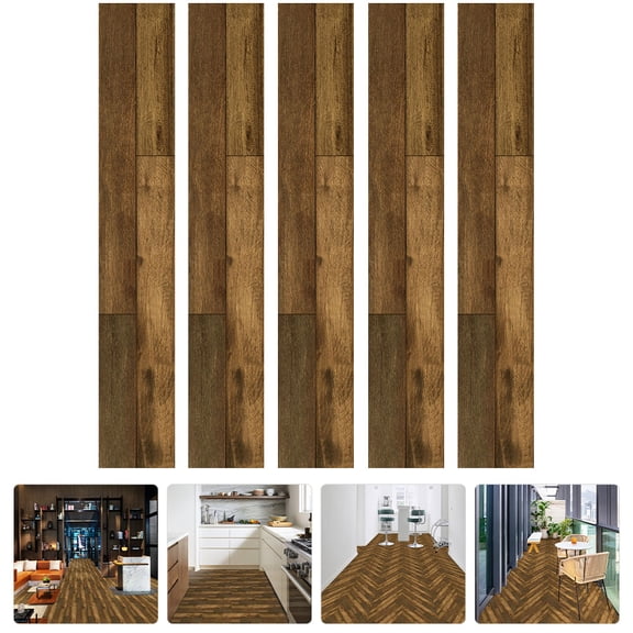 KONTONTY 5-Pack Peel & Stick PVC Floor Tiles, Cut-to-Size, Ideal for Office, Study Room, Home Decor, Easy to Install