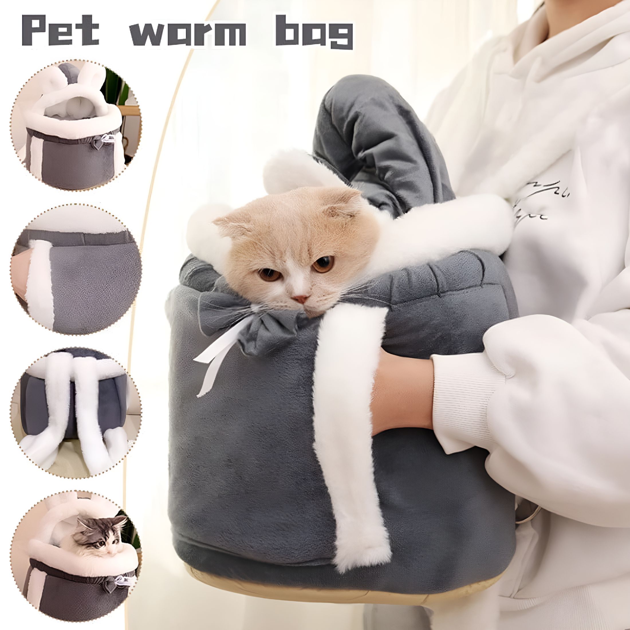 GASTROPOD 2026 New Warm Pet Carrier Bag Small Cat Dogs Backpack Winter Plush Pets Cage for Outdoor Travel Pet Hanging Chest Bags 6Kg Load-Bearing (Color: Grey, Size: Large)