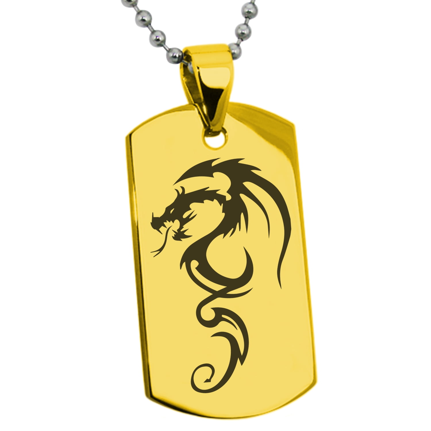 Tioneer Stainless Steel Shadow Dragon Engraved Dog Tag Pendant