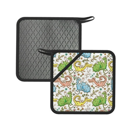 

2PCS Pot Holders for Kitchen - Heat Resistant Silicone Pot Holders with Hanging Loop Cartoon Chameleon Lizard Flower Non Slip Oven Hot Pads Potholders for Decor Baking Cooking Kitchen