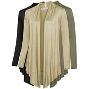 Free to Live 3 Pack Women's Long Sleeve Cardigans - Open Front Drape Lightweight Knit Sweater
