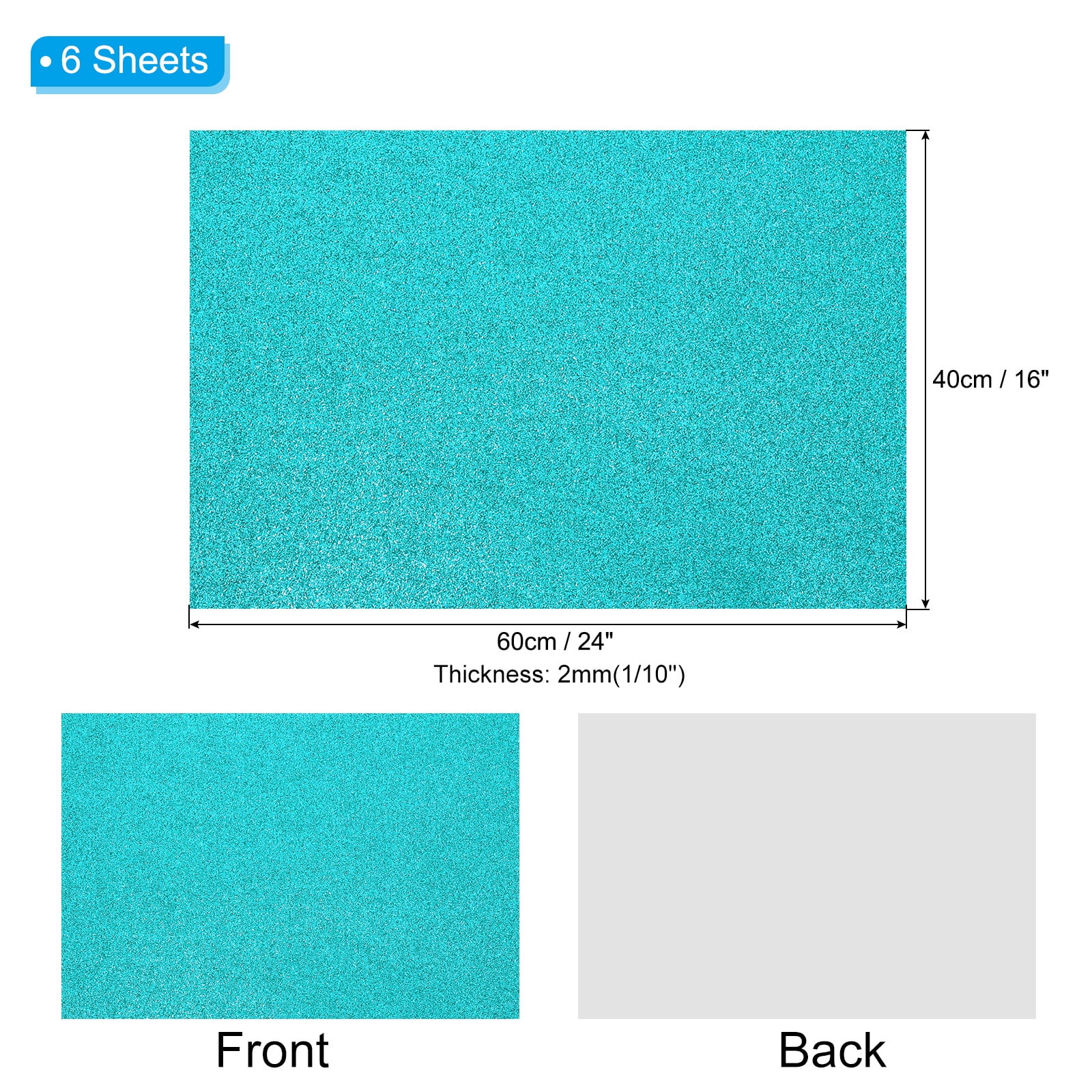 Uxcell 2mm(1/10") Thick Adhesive Glitter Foam Sheet 16x24inch(40x60cm) Blue Green, EVA Shiny Foam Board for Craft, 6 Pcs