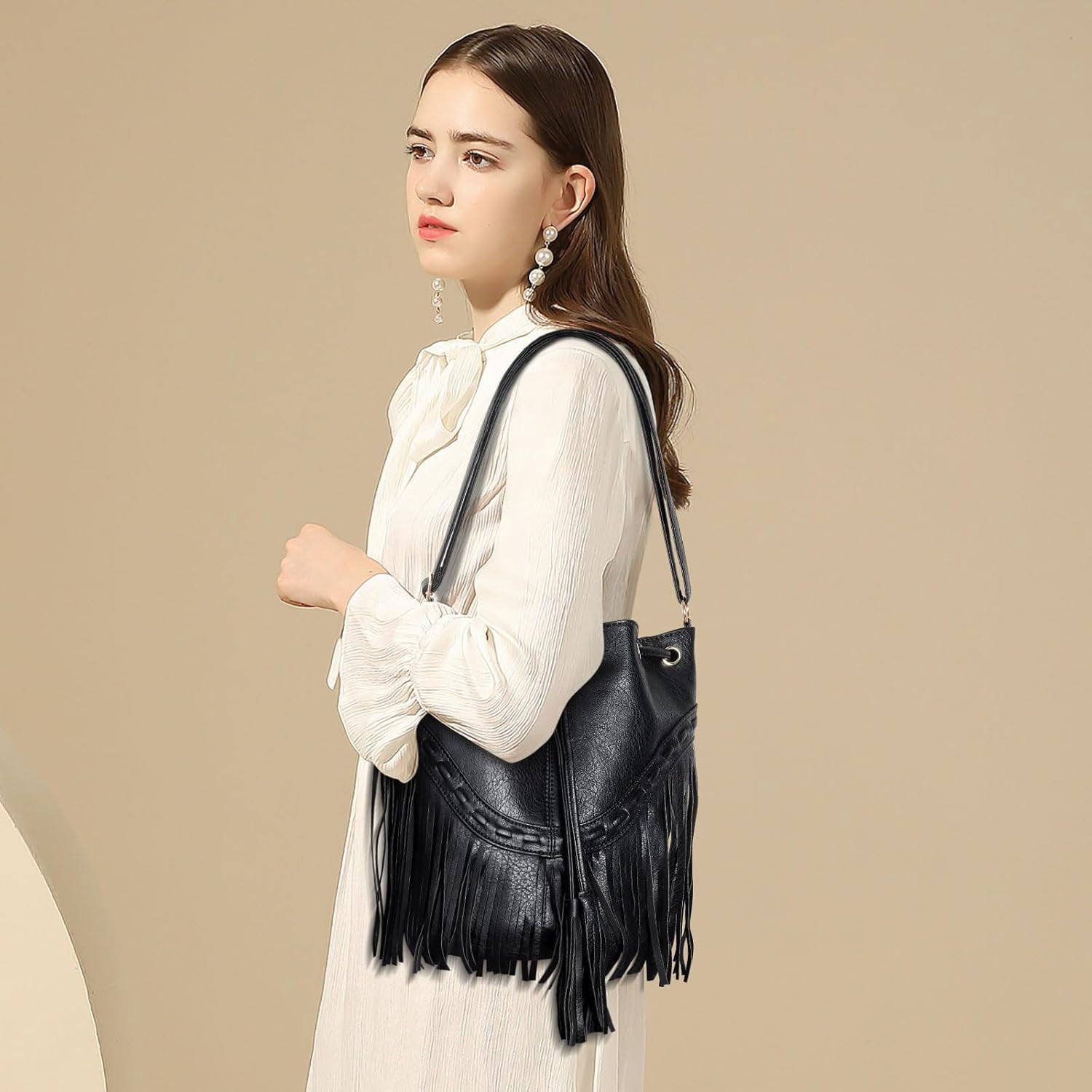 Boho Purses, Boho Bag, Black Fringe Purse, Western Purses for Women, Crossbody Bags for Women, Bucket Bags
