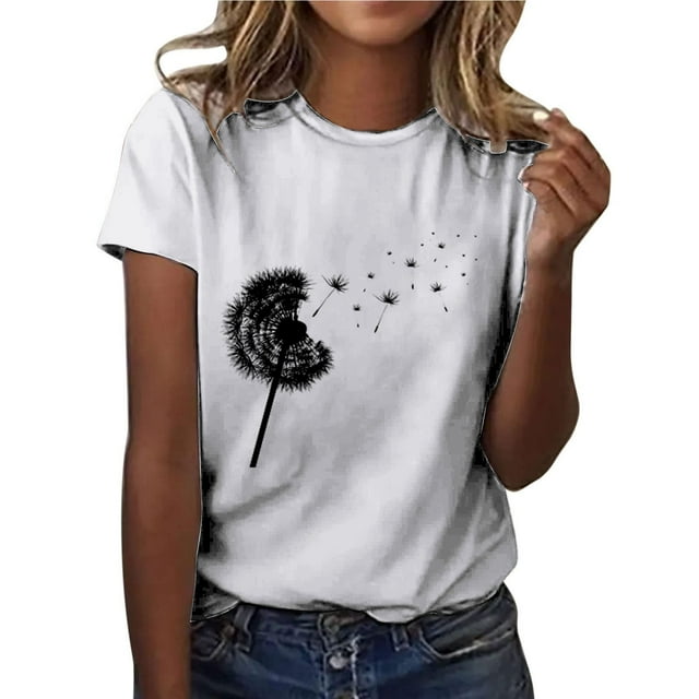 Birdeem T-Shirt Décontracté pour Femmes Imprimé Col Rond Manches Courtes Chandail Blouse Tops