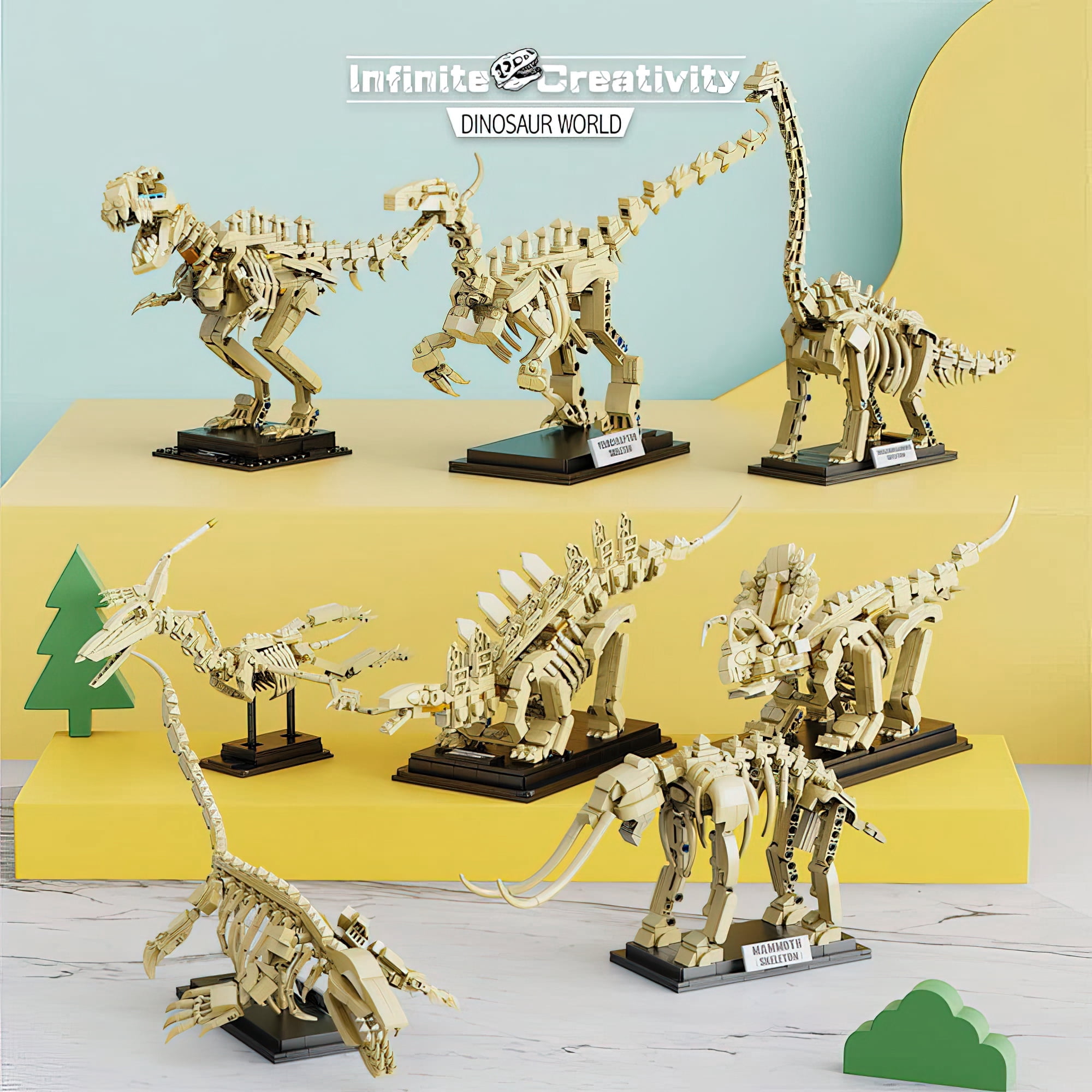 MACTANO Dinosaur Building Block Set Stegosaurus Fossils Building Bricks Kit Toy for Kid Adult Beige