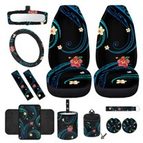 Jeiento Flower Front Car Seat Covers Full Set Steering Wheel Cover Seat Belt Covers Armrest Mat Trash Bag Air Vent Bag Rear View Mirror Cover Coasters Key Ring, 12 PCS Auto Accessory Decoration