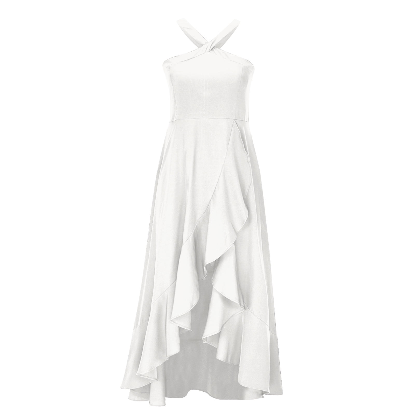 Oplxuo Halter Cocktail Women Dresses Prom Formal Wedding Bridesmaid Dress Ruffled Maxi Hi-Lo Evening Party 2025 Dress