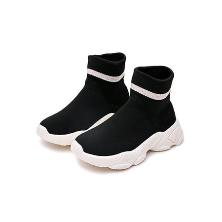 

Daeful Girls Boys Walking Shoes High Top Athletic Shoe Breathable Sock Sneakers Sport Platform Comfort Slip On Boots Black Pink 11C