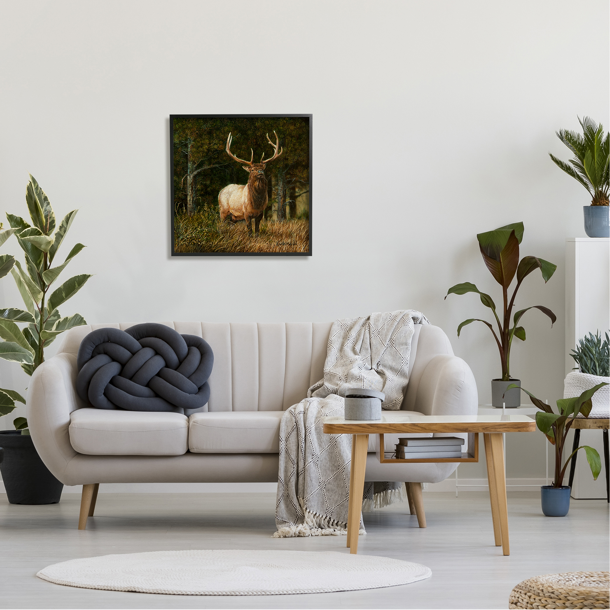 Stupell Industries Elk in Forest Painting Animals & Insects Painting Black Framed Art Print Wall Art, 24 x 24