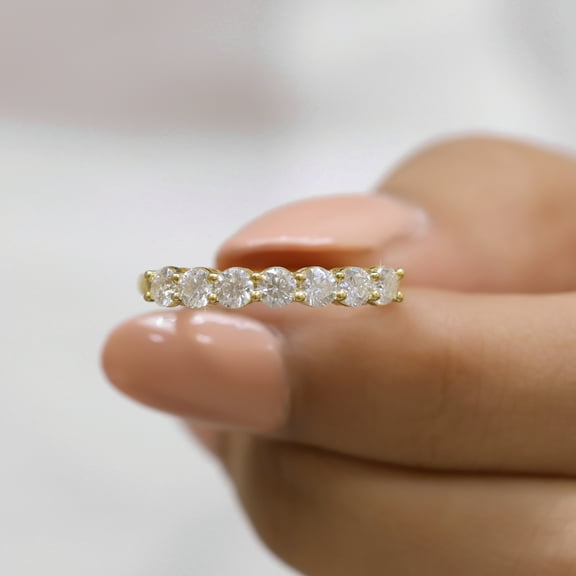 Jewelegant 3.0 MM Round Cut Moissanite Diamond Band - Seven Stone Wedding Band - Wedding Gift, Bridal Set Band, Anniversary Gift