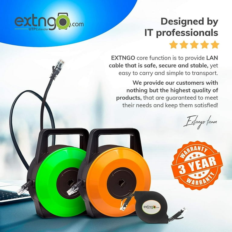 EXTNGO Retractable Ethernet Cable, CAT6 Flat Internet Extension
