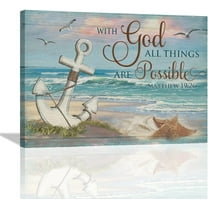 Nautical Anchor Wall Art Coastal Decor Beach Painting Bible Scripture Motivational Quotes Pictures Canvas Prints Christian Gifts Artwork for Home Office Dining Room Living Room Bathroom 16"x12"