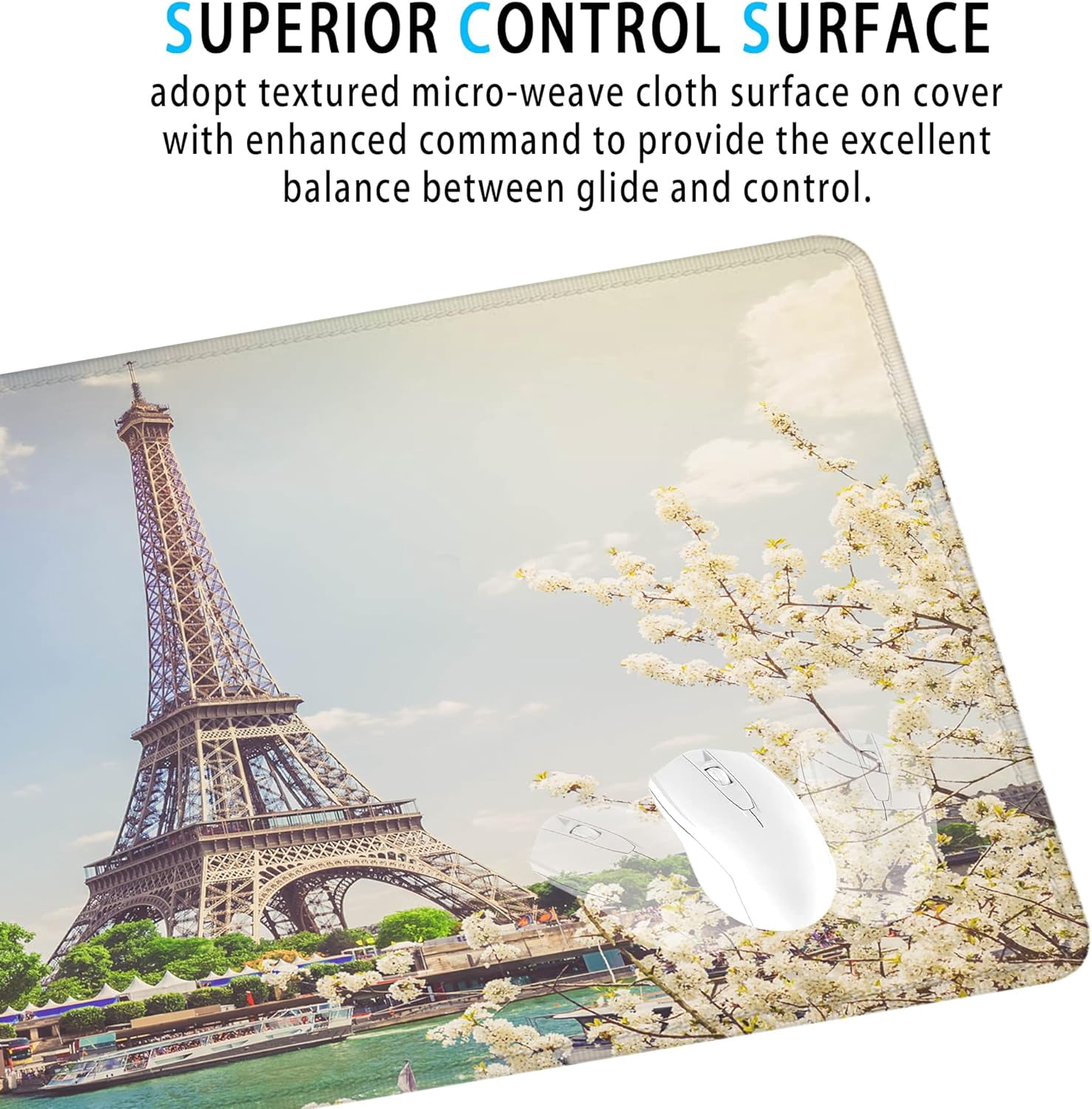 Eiffel Tower Gaming Mouse Pad,Paris Seine River Large Mouse Pad Desk Mat Computer Keyboard with Non Slip Base for Home Office,Extended Large Size 31.5" X 15.7"