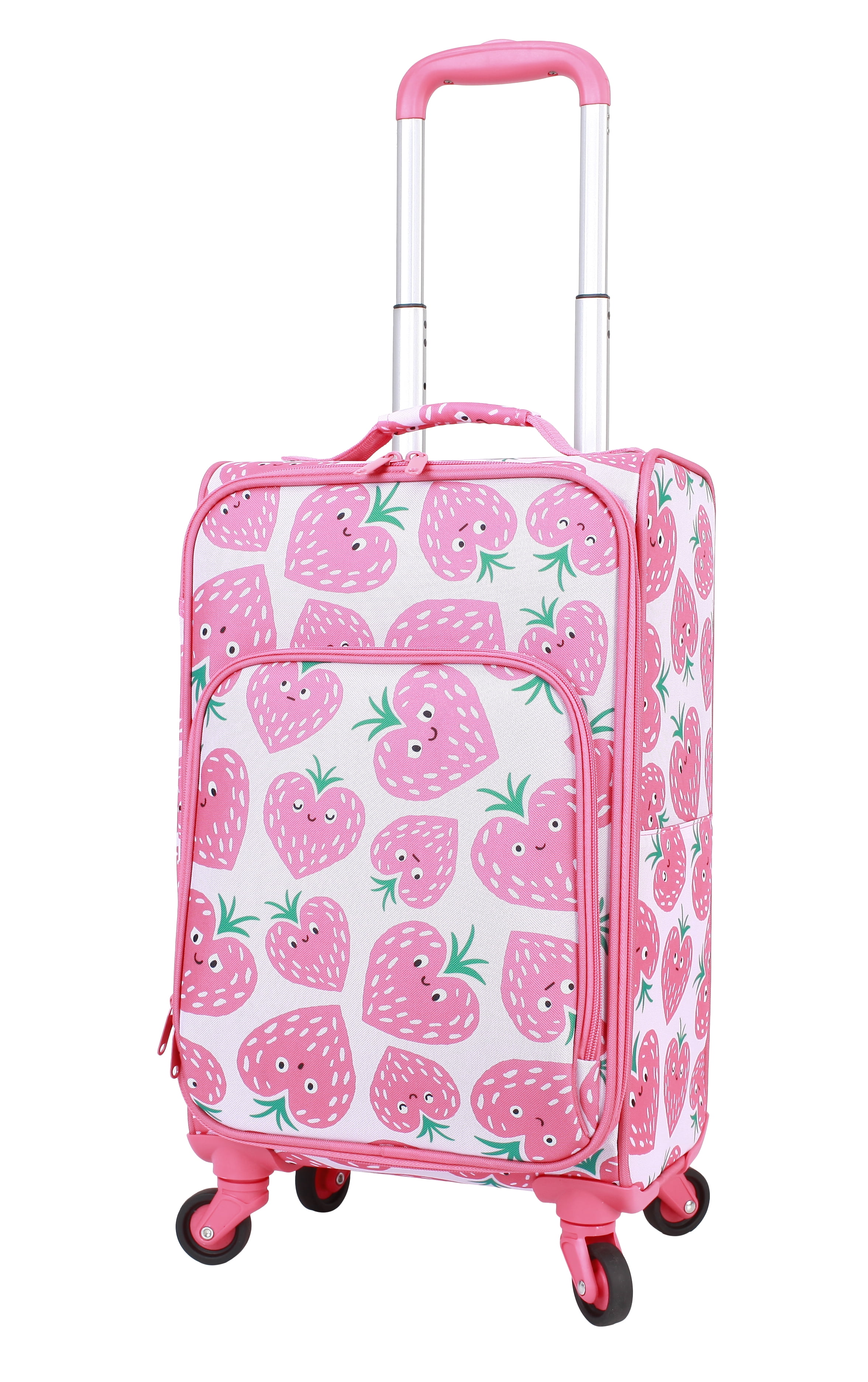 CRCKT Kids Girl 21" Softside Carry-on Luggage  With 360 Spinner Wheels- Heartberry Smile, Red and Pink