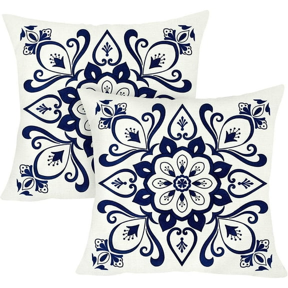Thideape Blue Throw Pillows 18x18 Set of 2 Bohemian Boho Throw Pillows Bed Decorative Pillows Sofa Pillows Outdoor Pillows Blue Couch Pillows Porch Pillows