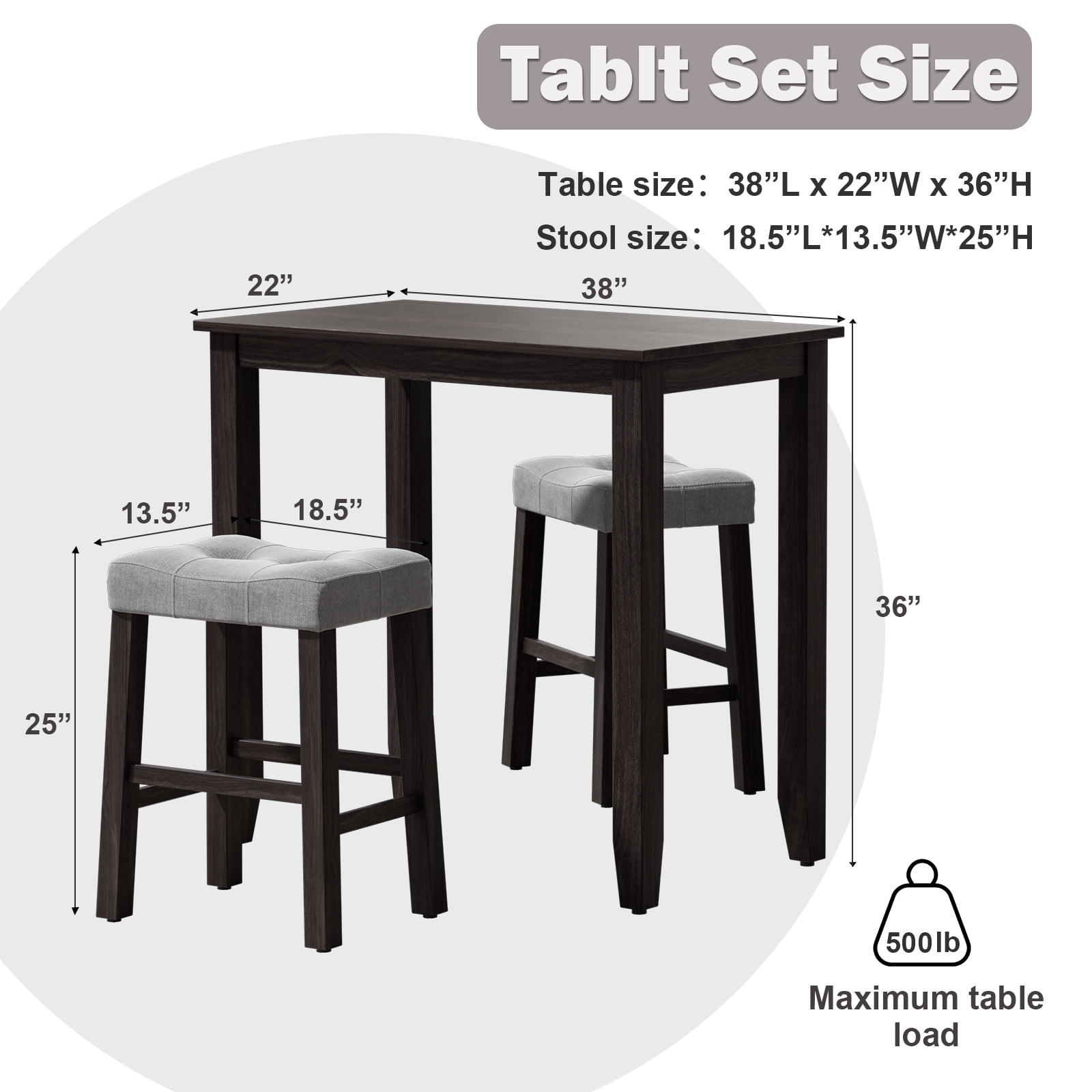 Nathaniel Home, 3 Piece Dining Table Set, Counter Height Dining Sets, Table and Chairs Set, Rectangle Table and Upholstered Chairs, for Kitchen, Oak