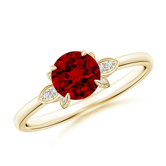 ANGARA Lab Grown 1 Ct Nature-Inspired Round Ruby Engagement Ring for Women in 14K Yellow Gold (Size-6mm) | July Birthstone, Birthday, Anniversary, Jewelry Gift for Women | Lab-Grown Ruby Ring