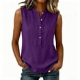 thumbnail image 6 of Women's Cotton Plain Tank Top Summer Comfy High Neck Button Down Blouses Loose Fit Casual Sleeveless Daily Wear Tops Purple, 6 of 9