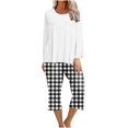 thumbnail image 1 of AherBiu Christmas Pajamas 2 Piece Sets for Women Solid Color Tops Plaid Capris Pjs Homewear Set, 1 of 5