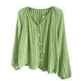 thumbnail image 6 of Gauze Shirts for Women Cotton Linen Beach Cover up Long Sleeve V Neck Button Down Crinkle Breathable Summer Light Green M, 6 of 7