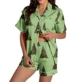 thumbnail image 2 of Christmas Pajamas Women Matching Short Sleeve Xmas Cute Print Tops Shorts Set Button Down Holiday 2 Piece Loungewear Sets for Vacation Gifts Family Party, 2 of 4