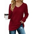 thumbnail image 2 of Womens Long Sleeve Tops V Neck Shirts Light-Weight Tunic Sweaters Fashion Red XL, 2 of 9