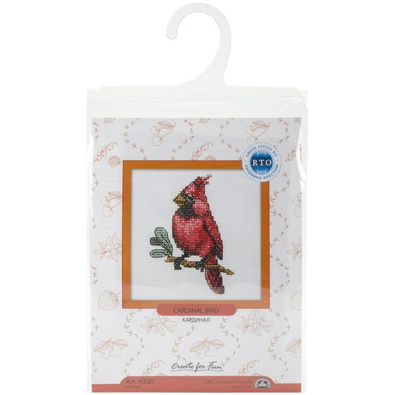 RTO Counted Cross Stitch Kit 4"X4"-Cardinal Bird (14 Count)