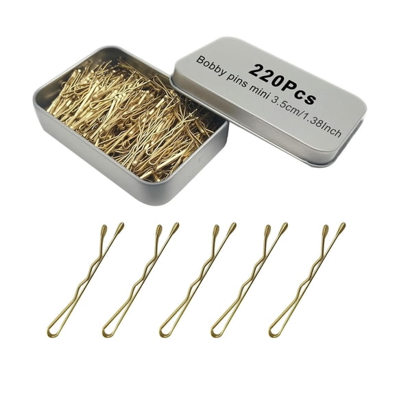BZCOE 220 Count Mini Wavy 1.38 Inch Blonde Bobby Pins,Small Gold Hair Clips with Storage Box for Updos,Metal Hair Clips for Kids,Girls and Women,Suitable for All Hair Types