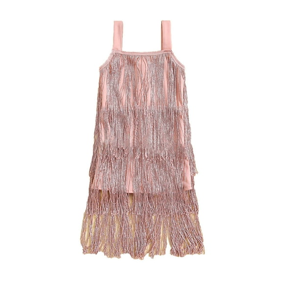 MEZZALL Kids Dresses Girls Flapper Dress Sequins Fringe Spaghetti Square Collar Latin Dance Dress Tassel Tango Dress Relaxed Fit Christmas O-Neck Sundress