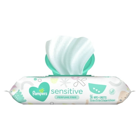 Pampers Baby Wipes, Sensitive, Perfume Free, 1X Pop-Top, 56 Ct