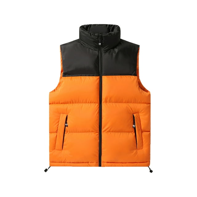 WRKEKC Mens Puffer Vest Solid Color Down Cotton Padded Color Block Vest for Winter Daily Casual Warm Layering Wear