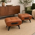 thumbnail image 6 of Leumius Faux Leather Ottoman with Hidden Storage Space,Modern Foot Stool with Handle and Metal Legs for Living Room Bedroom,Orange, 6 of 10