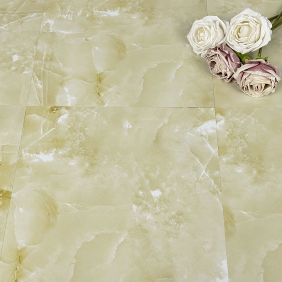 Lxcreat Vinyl Flooring Peel and Stick Floor Tile Yellow Marble Waterproof, Durable for Update Bathroom, Kitchen, Basement and Toilet (10pcs)