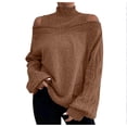 thumbnail image 2 of Bnwani Womens Black Turtleneck Sweater Solid Color Long Sleeve Cold Shoulder Knit Lantern Sleeve Brown Women's Oversized Sweaters Size XL(US:10), 2 of 6