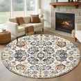 thumbnail image 3 of 8ft Washable Large Round Rug, Boho Floral Non-Slip Circle Area Rug for Living Room Dining Room, Retro Indoor Floor Mat for Home Decor, 3 of 9