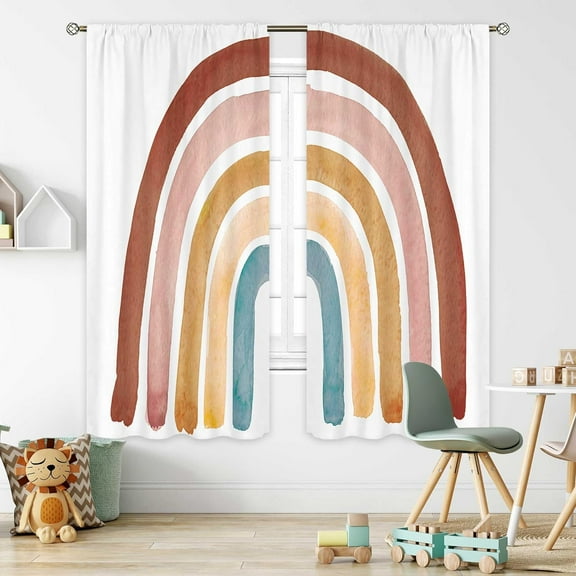Kids Boho Rainbow Curtains for Baby Girls Boys Bedroom Decor 42Wx63H Inch Rod Pocket Cute Cartoon Colorful Vintage Nursery Children Playroom Classroom Living Room Window Drapes Fabric 2 Panels