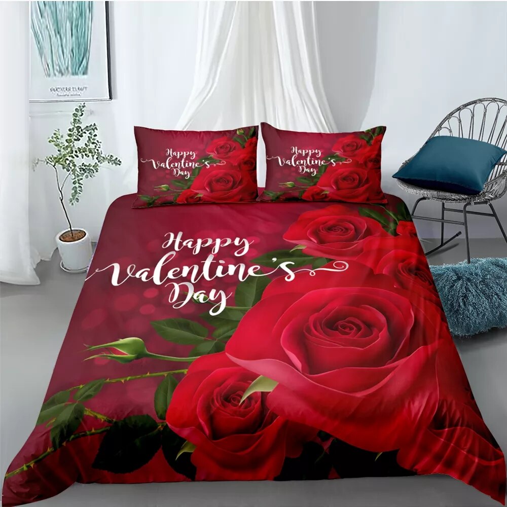 Flower Red Rose Bedding Set Adults Bed Linen King Single Size Luxury