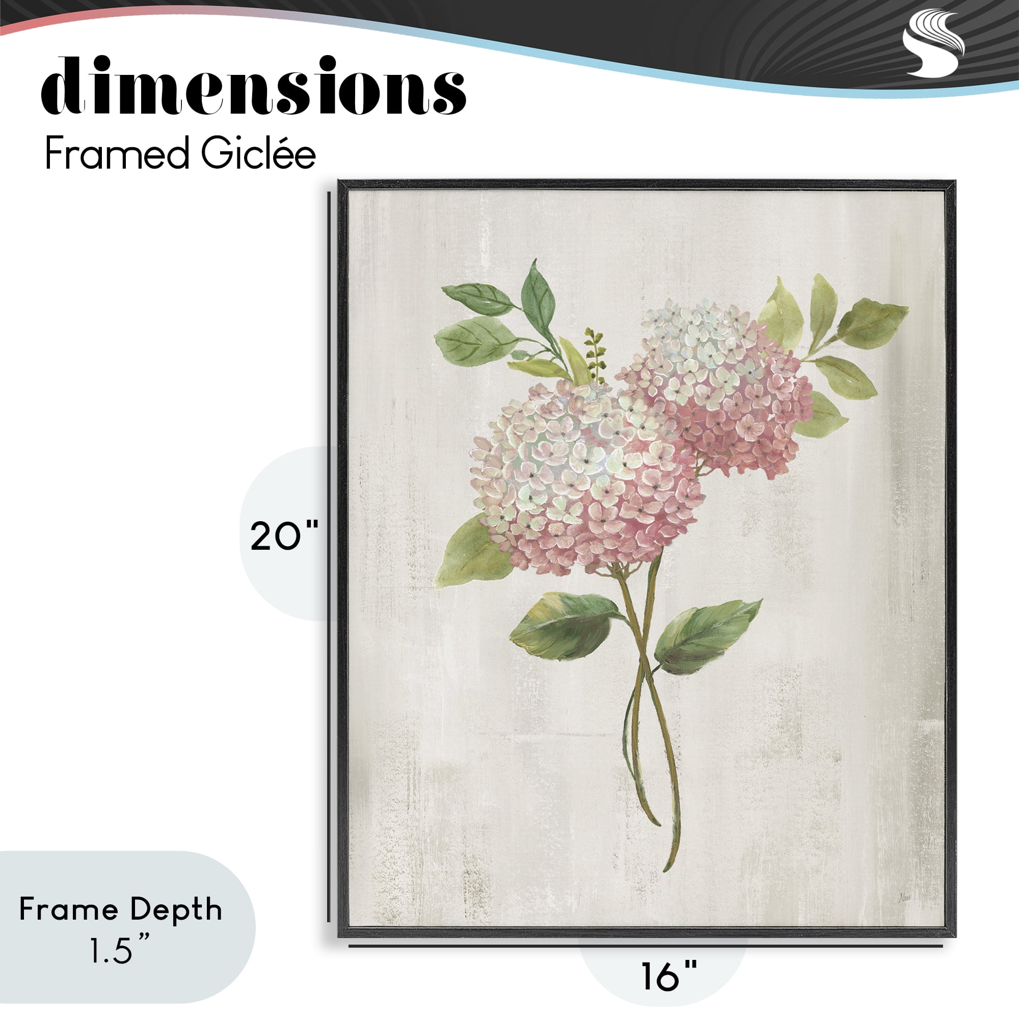 Stupell Industries Pink Hydrangea Paired Stems Black Framed Giclee Art, design by Nan