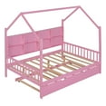 thumbnail image 6 of Harper & Bright Designs Full Size House Bed with Trundle and Storage Shelves Kids Montessori Bed Wood Playhouse Tent Bed Frame for Girls Boys, Pink, 6 of 9